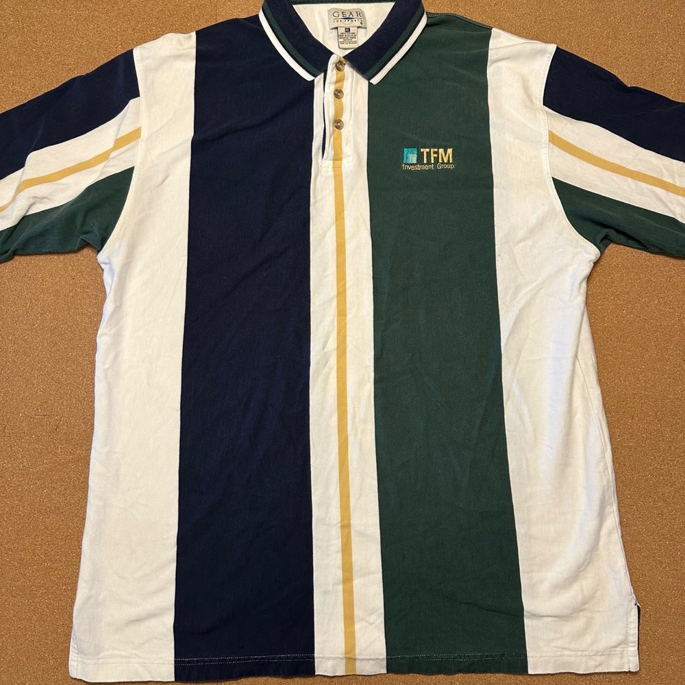 Gear For Sports Polo Shirt Mens XL Multi Colorblock Stripe Vintage Cotton TFM